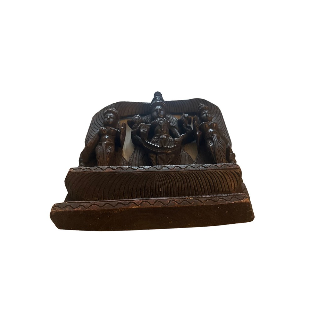 Vintage Antique 3-Figure Indian Decor Wood Panel Hand Carved Art Wall Hanging - Picture 4 of 6